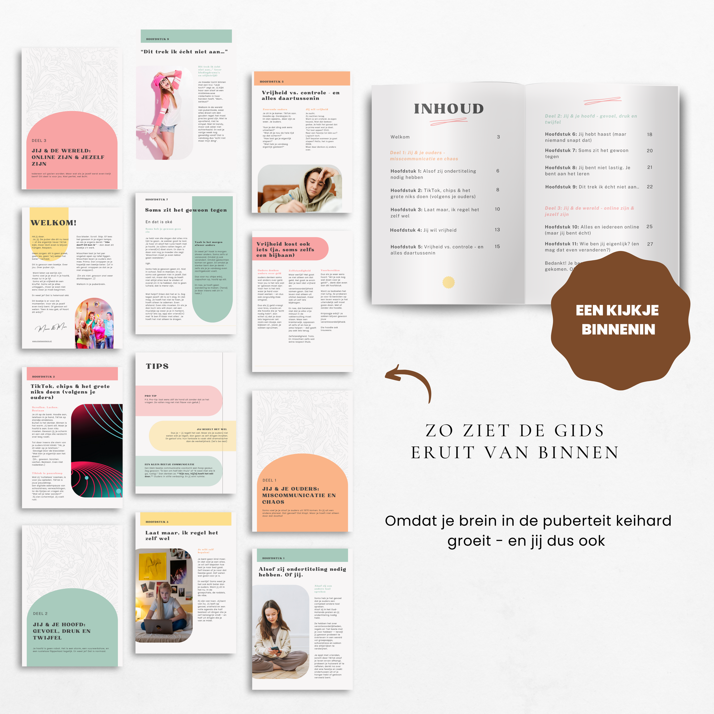Mockup kijkje binnenin de gids voor pubers over gevoel en gedoe en wat ze daar mee moeten