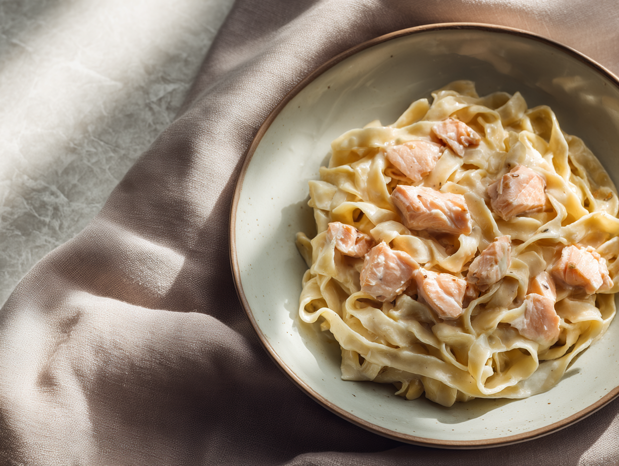 Snelle zalm pasta met citroen en kappertjes