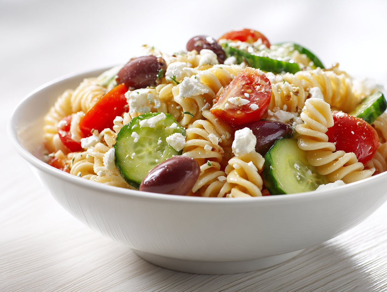 Griekse pastasalade met feta