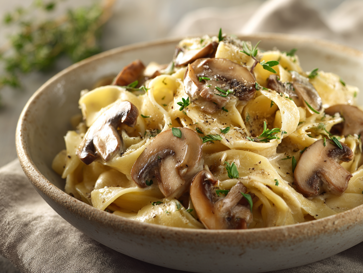 Romige pasta met champignons voor drukke dagen