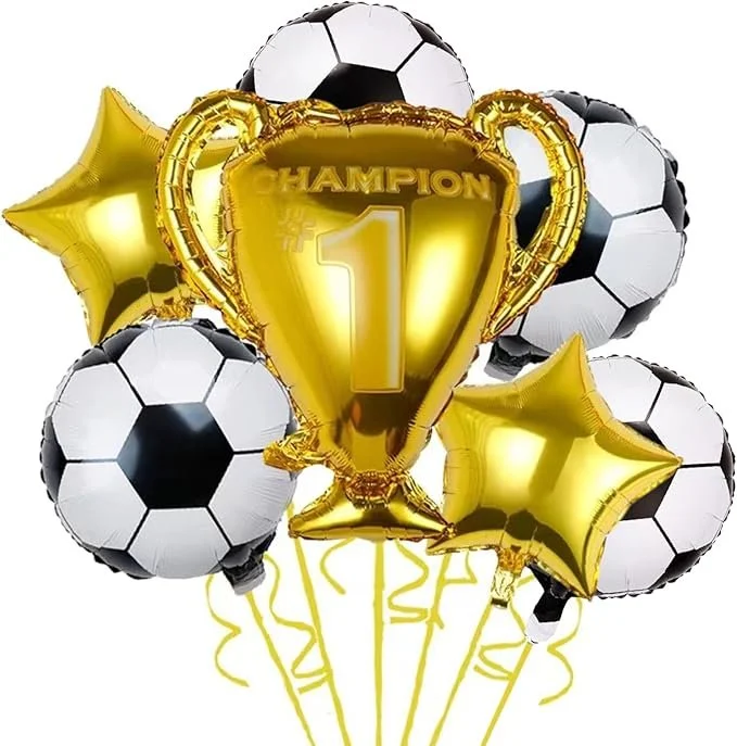 Voetbalballonnen met gouden trofee - 7 delig