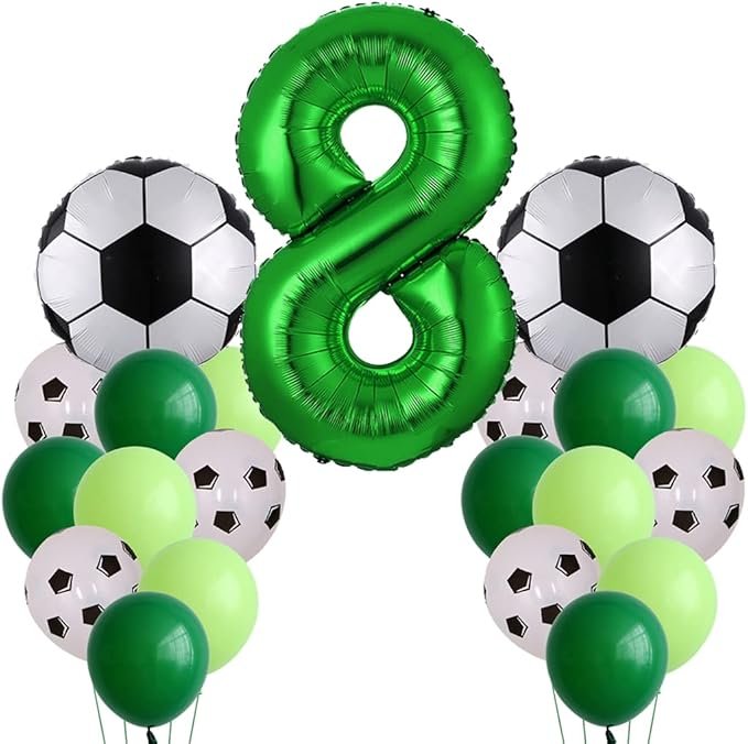 Voetbal verjaardagsballonnen met cijfer 8 - groen en zwrat