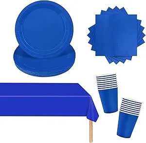 Blauwe papieren servies