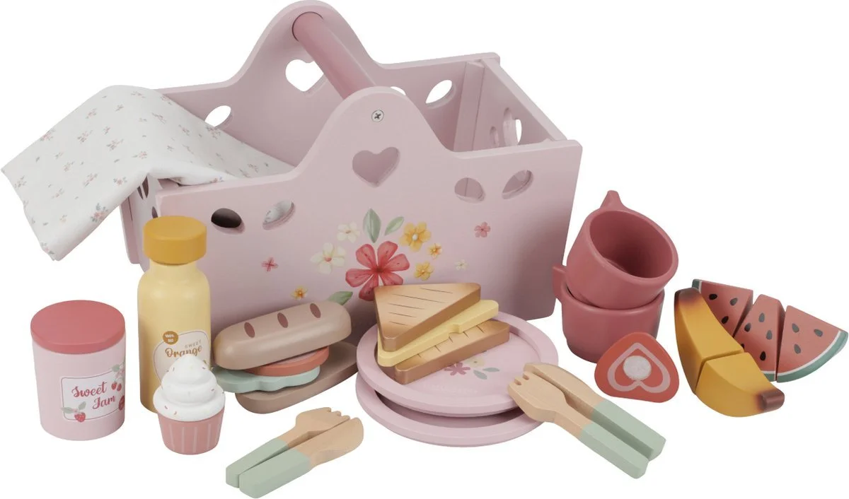 Little Dutch picknickset. Complete houten picknickset met servies, lekkernijen en een picknickkleedje voor kinderen.