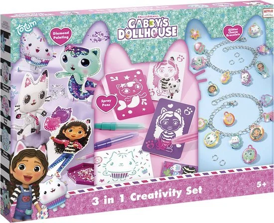 Gabby’s Dollhouse - armbandjes maken, diamond painting en spraypen-creaties in één set.