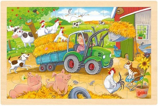 Goki houten legpuzzel tractor met 24 puzzelstukjes