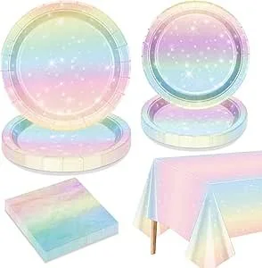 Pastel regenboog tafelkleed en servies meisjes verjaardag