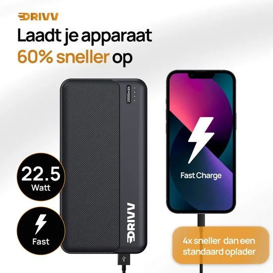 Powerbank voor het extra snel opladen van je telefoon - handig met dagjes weg en vakanties.
