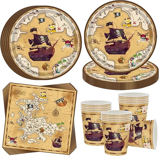 Piraten partyservies complete set met borden, bekers en servetten