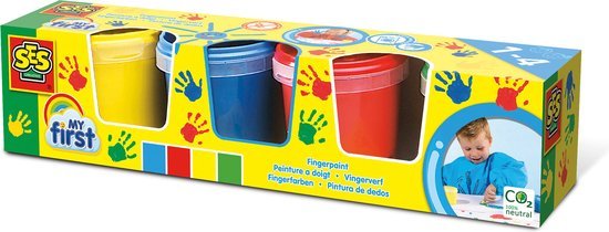 SES Creative My First vingerverf - 4 kleuren geel, blauw, rood en groen.