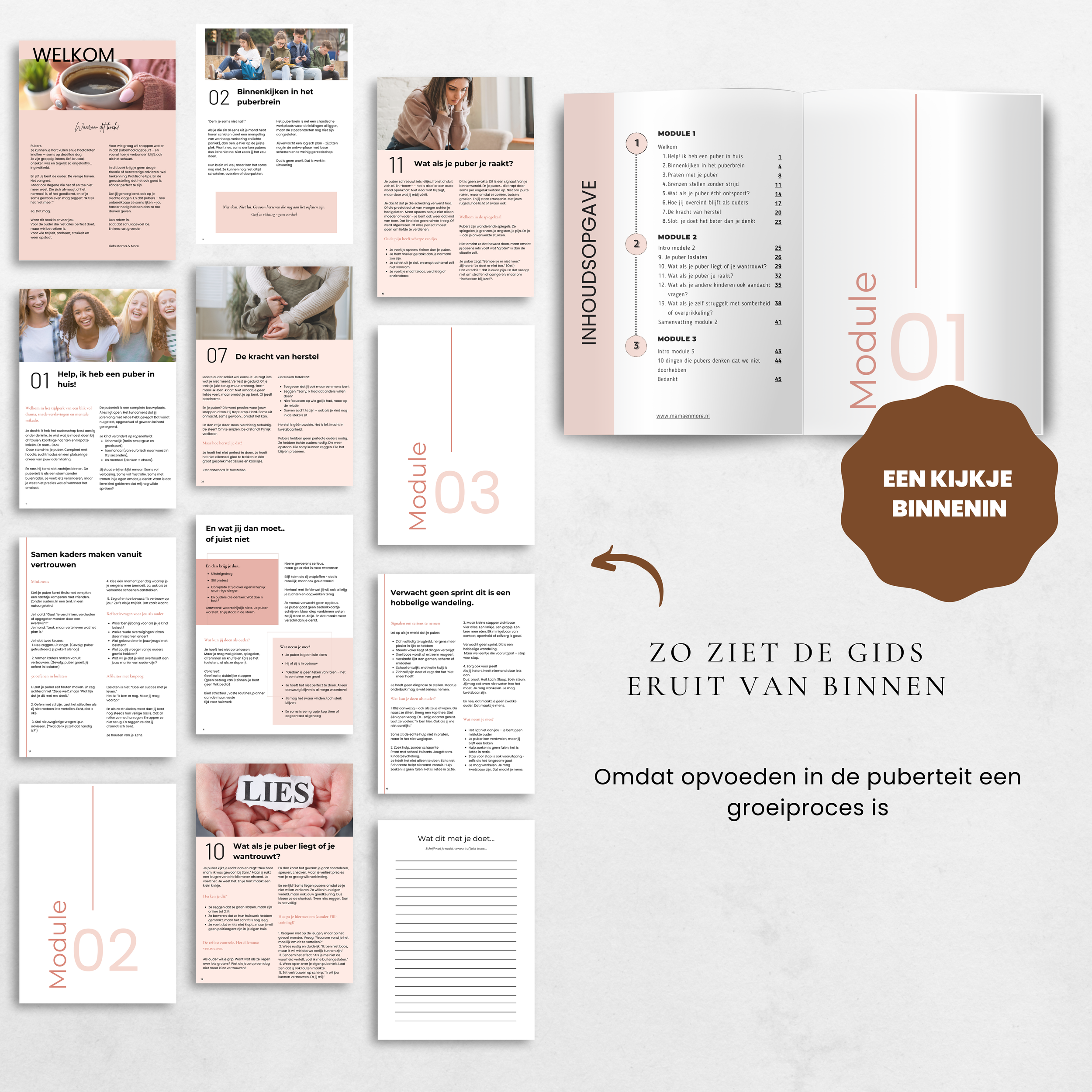 Mockup binnenkant van de hulpgids voor ouders die pubers hebben