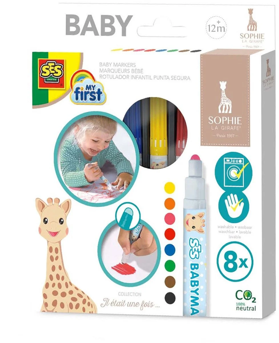 SES Creative - babymarkers set van 8 stiften met ronde, stevige punt en veilige dop. Makkelijk uitwasbaar.