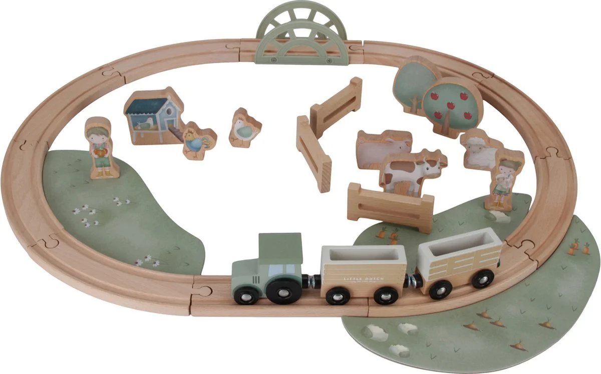 Little Dutch houten treinset little farm. Met wagons, dieren en figuren voor uren speelplezier