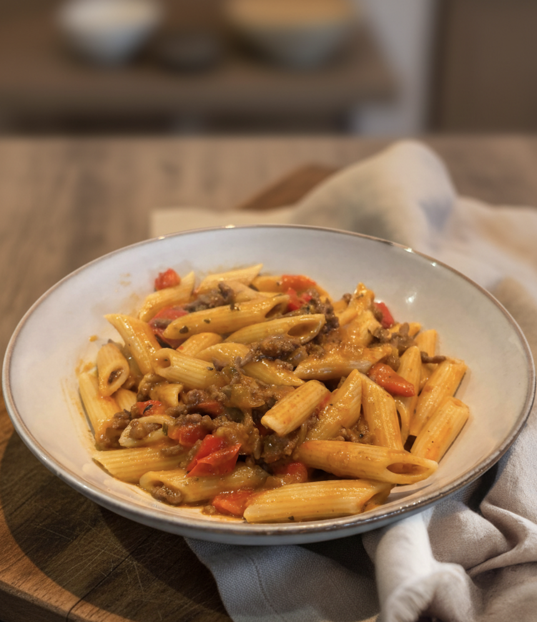 Pasta met gehakt en pesto