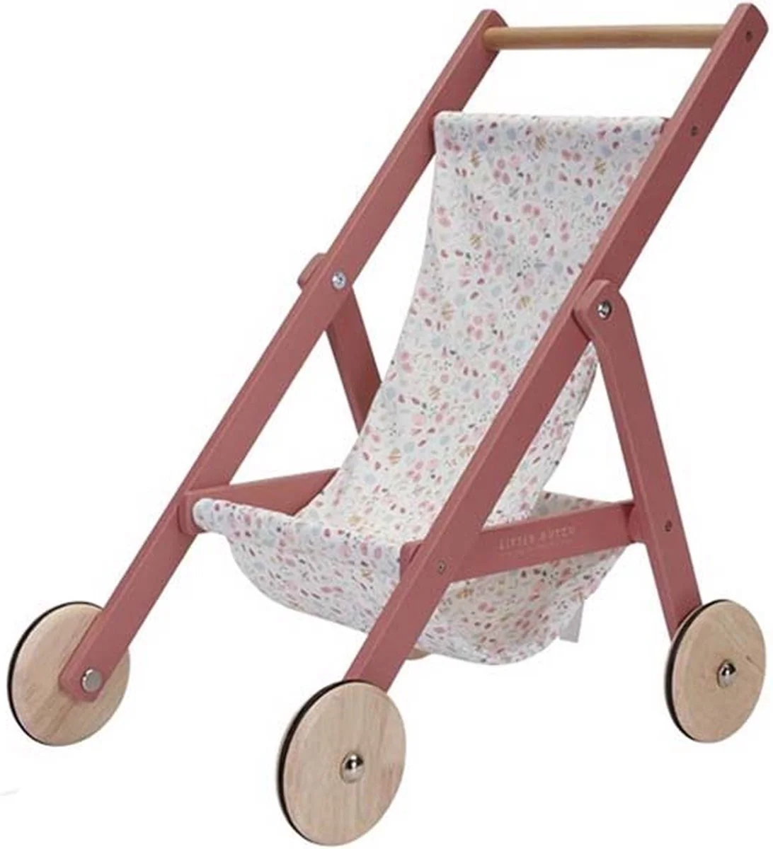 Little Dutch poppenbuggy - stevige houten roze buggy
