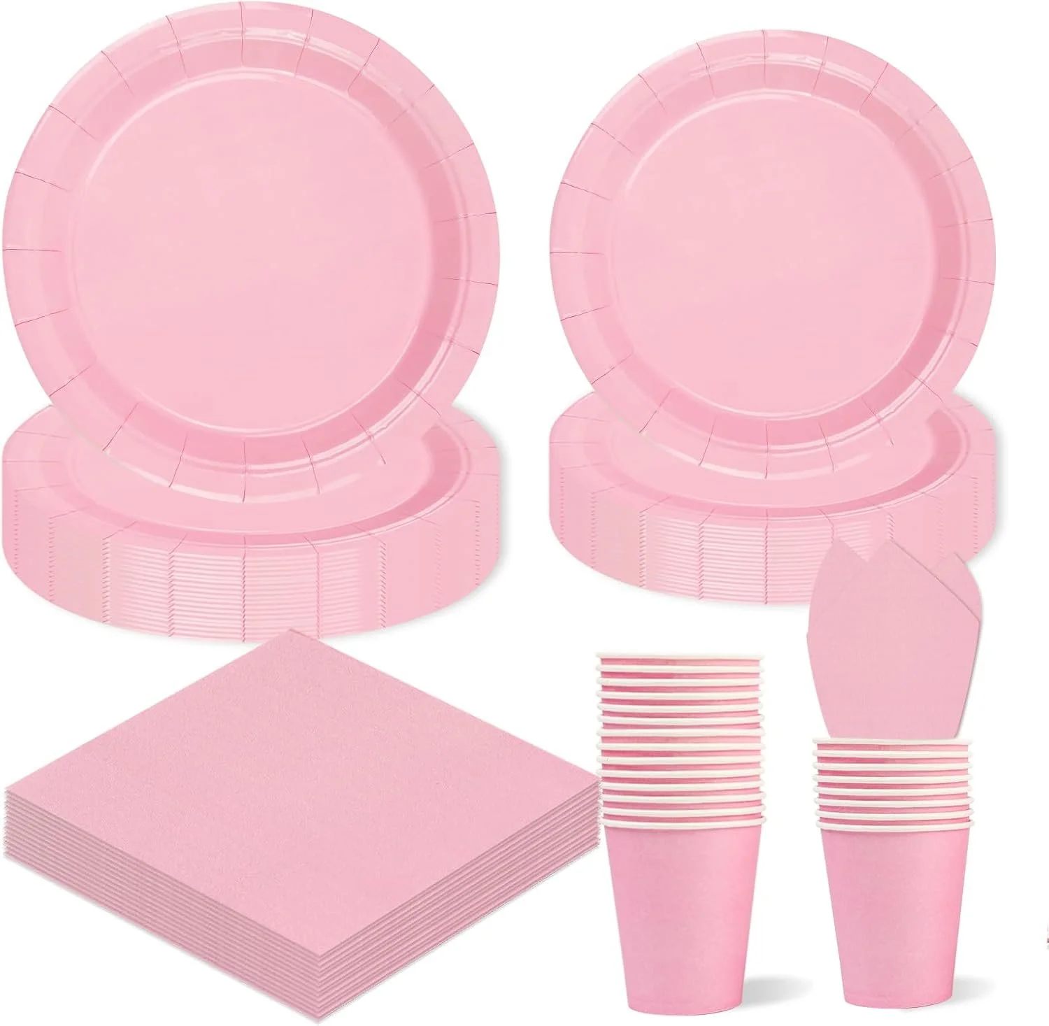 Roze bordjes, bekers en servetten voor een roze feestje