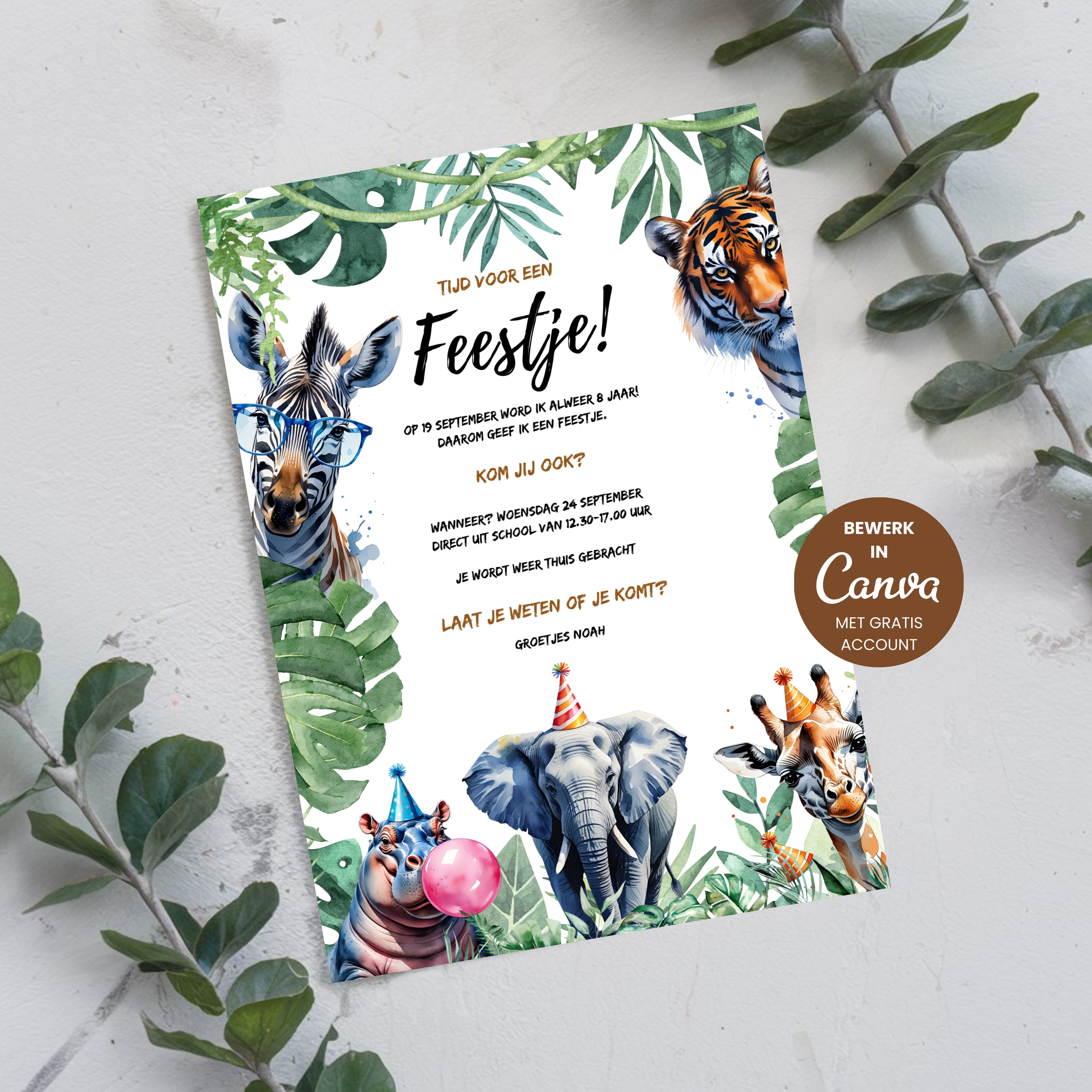 Mockup jungle uitnodiging kinderfeestje