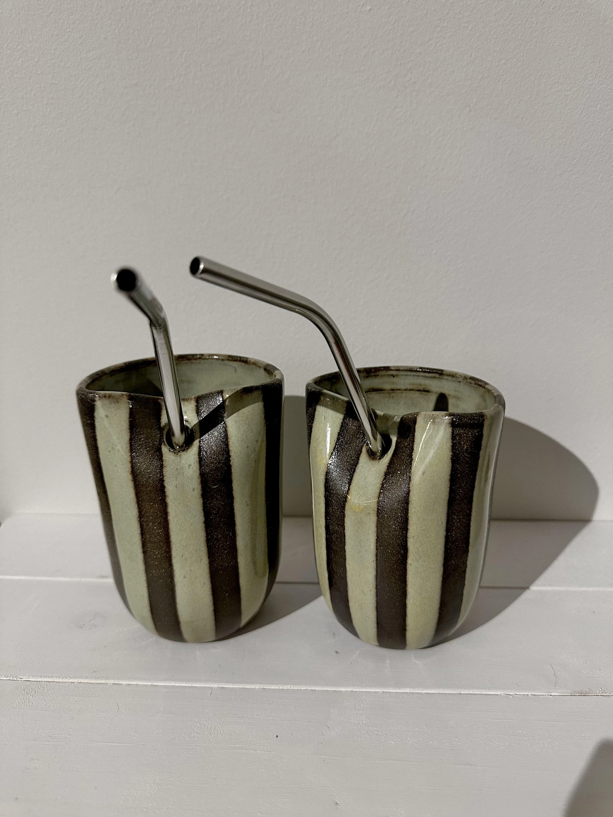 Green Striped Straw Cup