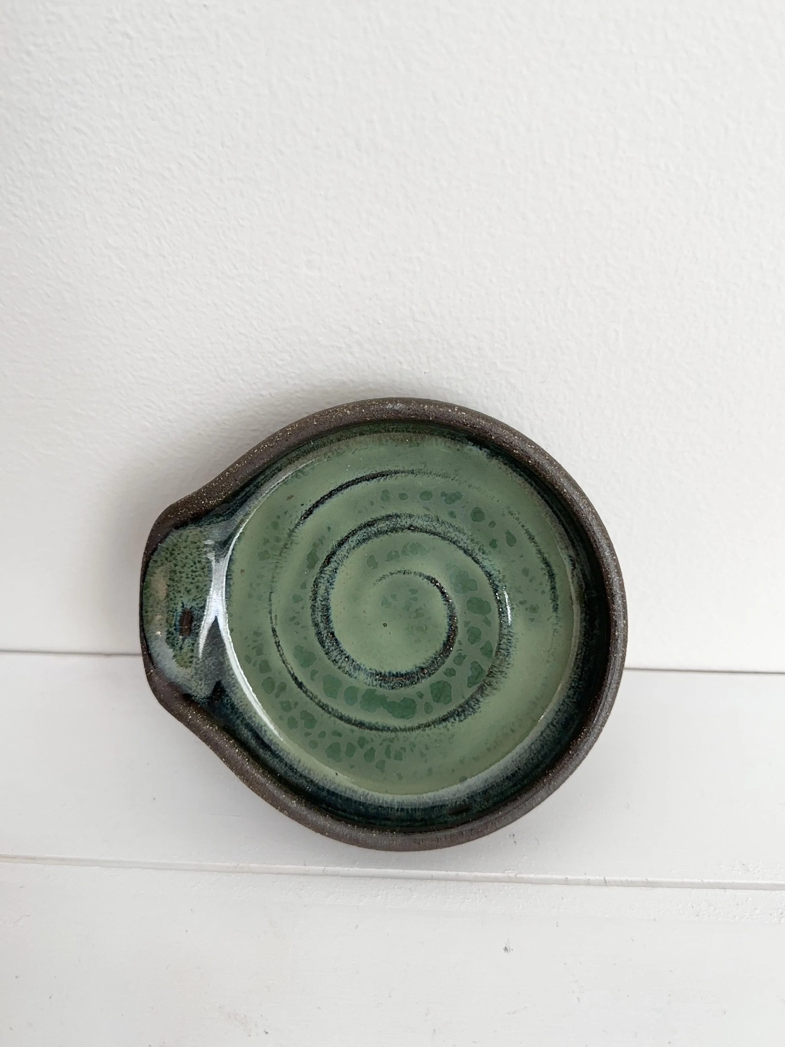 Green on Dark Clay Spoon Rest