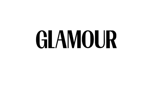 The word 'Glamour' written in bold black letters on a white background.