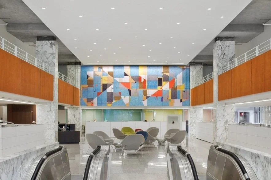 Seymour Fogel’s 1955 mural at the American National Bank (now the McGarrah Jessee Building) in Austin, Texas, is a landmark of mid-century modernism and one of the first fully abstract murals in the state. Created in collaboration with architect Howa