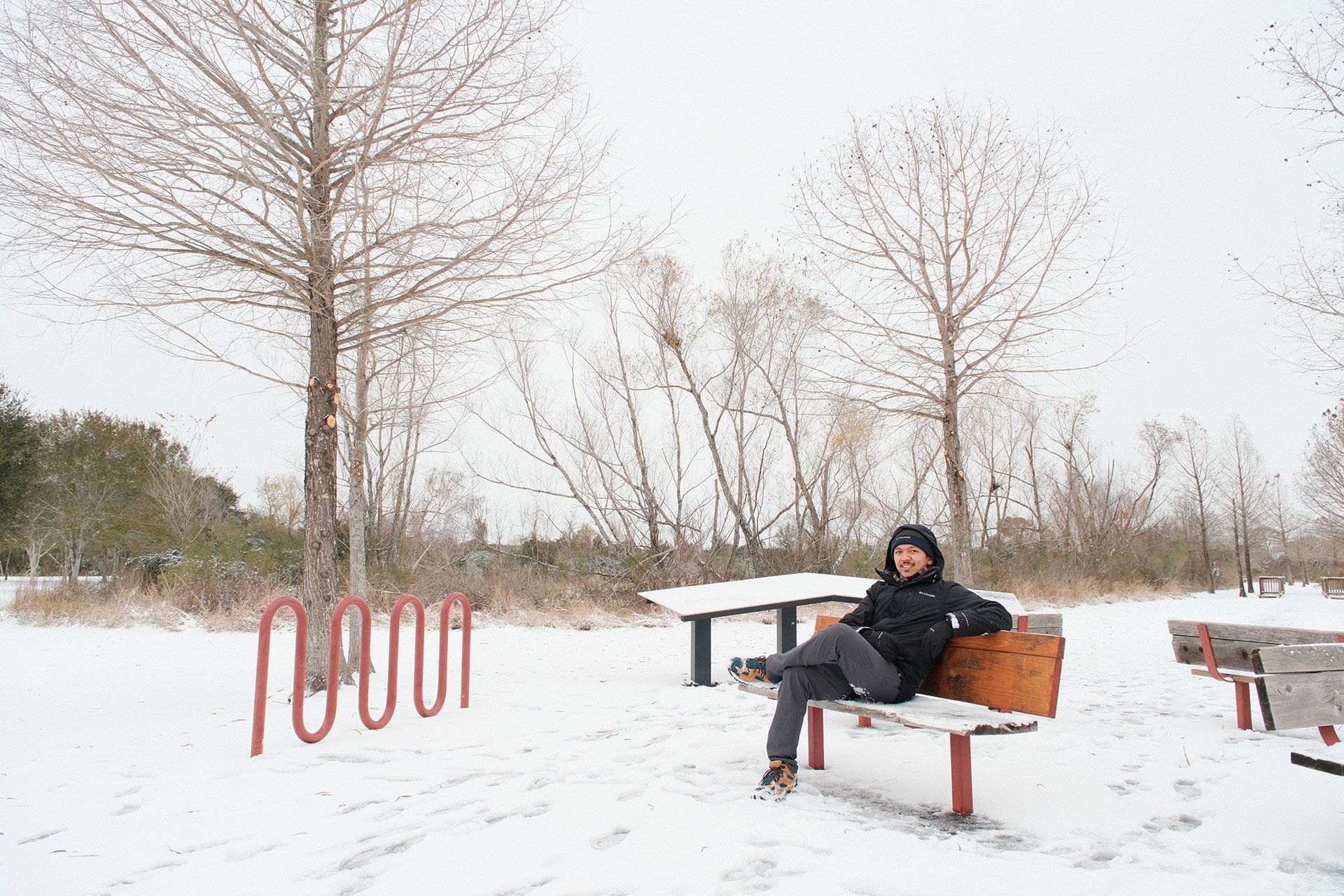 It's my first time to see this nearby park covered in snow!