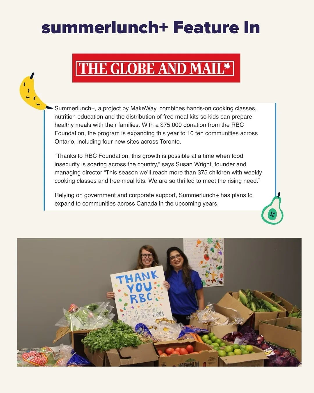 ✨ We&rsquo;re thrilled to share that summerlunch+ was featured in The Globe and Mail!

Thanks to the incredible support of the RBC Foundation, we were able to expand to 10 communities across Ontario this year including four new sites in Toronto.

Wit