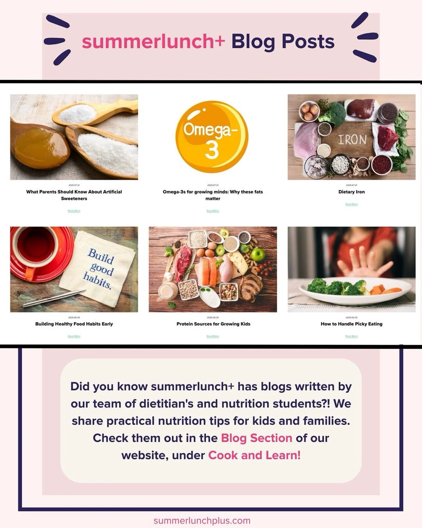 Looking for nutrition tips and family-friendly ideas? 🍎🥕 

Head to the Blog section under Cook and Learn on our website to explore some of our blog posts! 

&hellip;

#summerlunchPlus #FamilyNutrition #HealthyKids #blogwriting