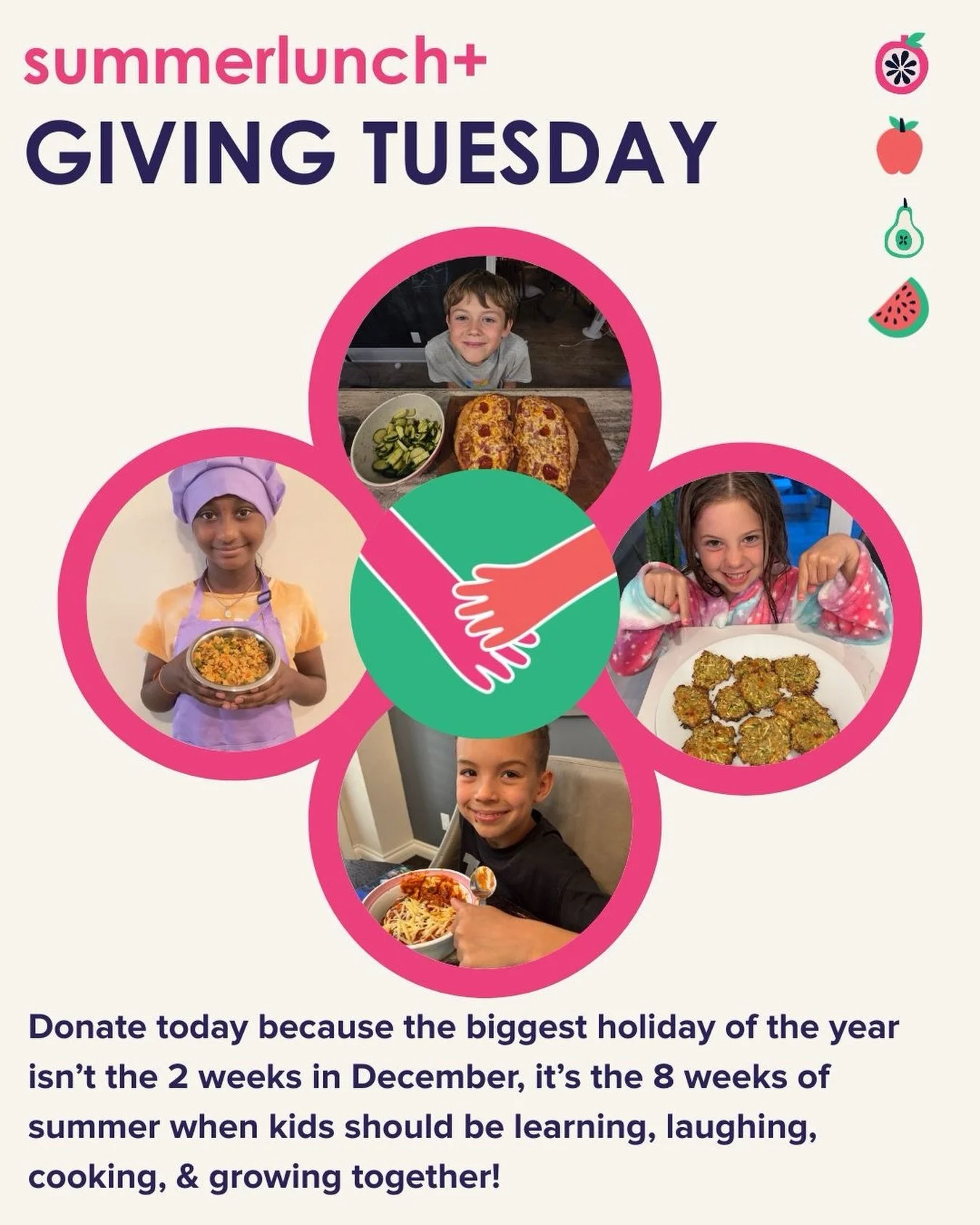 This Giving Tuesday, give the gift that lasts all summer! ✨

Every contribution helps nourish kids and families with the food, skills, and confidence they need to grow. 

When you donate, you're not just giving groceries, you're supporting hands-on f