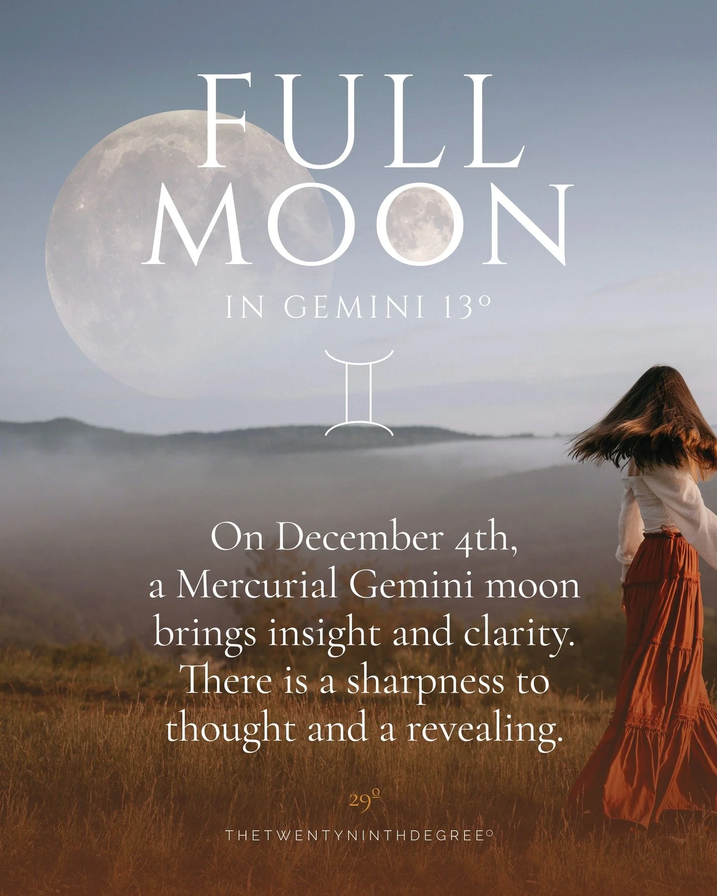 On December 4th, a Mercurial Gemini moon brings insight and clarity. There is a sharpness to thought and a revealing.
Mercury is the messenger of the gods. He is back from his retrograde trip through the scorpionic underworld where he discovered what