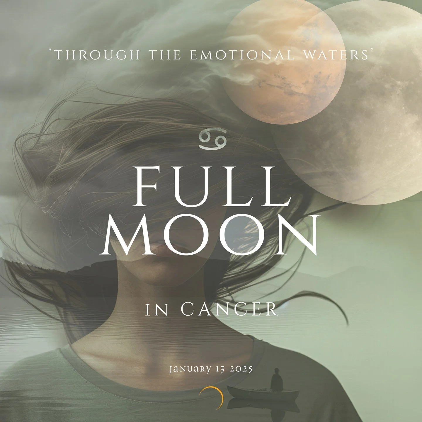 Full moon in Cancer 🌕
The first full supermoon of 2025 sits in the watery sign of cancer - the moons own feminine temple. Next to her is Mars in retrograde as she welcomes him also into her home. Mars has made us look back at what it is we need to f