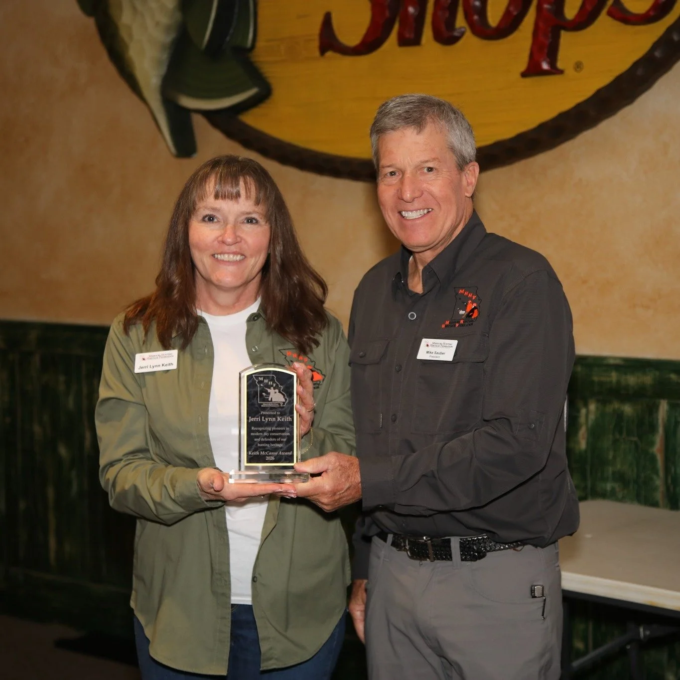 Jerri Lynn Keith was recognized with the Keith McCanse Award at the 2026 MHHF Annual Membership Meeting! Recipients of this award are recognized for their extraordinary contributions to the MHHF hunter education clinic program. Mrs. Keith leads up to