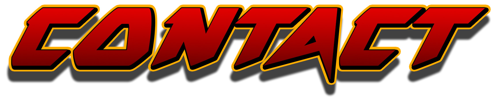 Graphic of the word "CONTACT" in bold, red, stylized letters with black and yellow outlines.