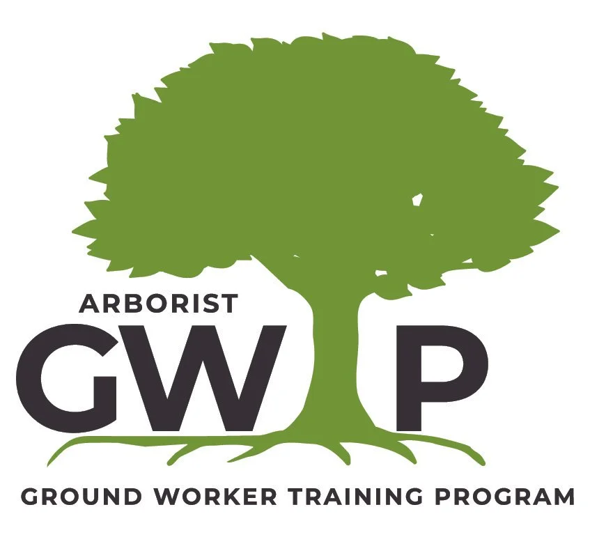 Logo for Arborist Ground Worker Training Program with a large green tree and text.