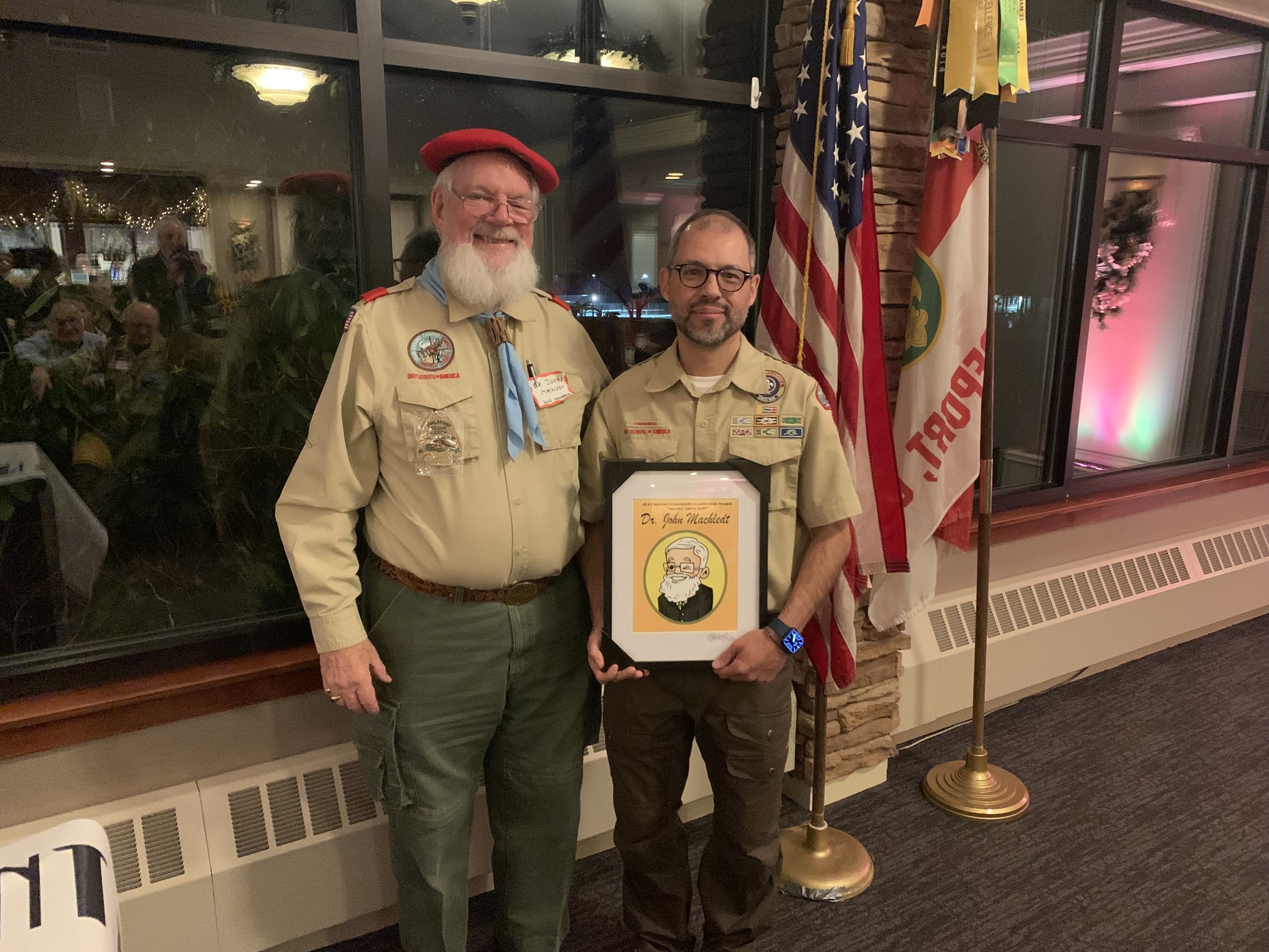 Left: Dr. John MacLedt, longtime Easton Connecticut Scout Leader. 2023 Community Leadership Award Honoree.