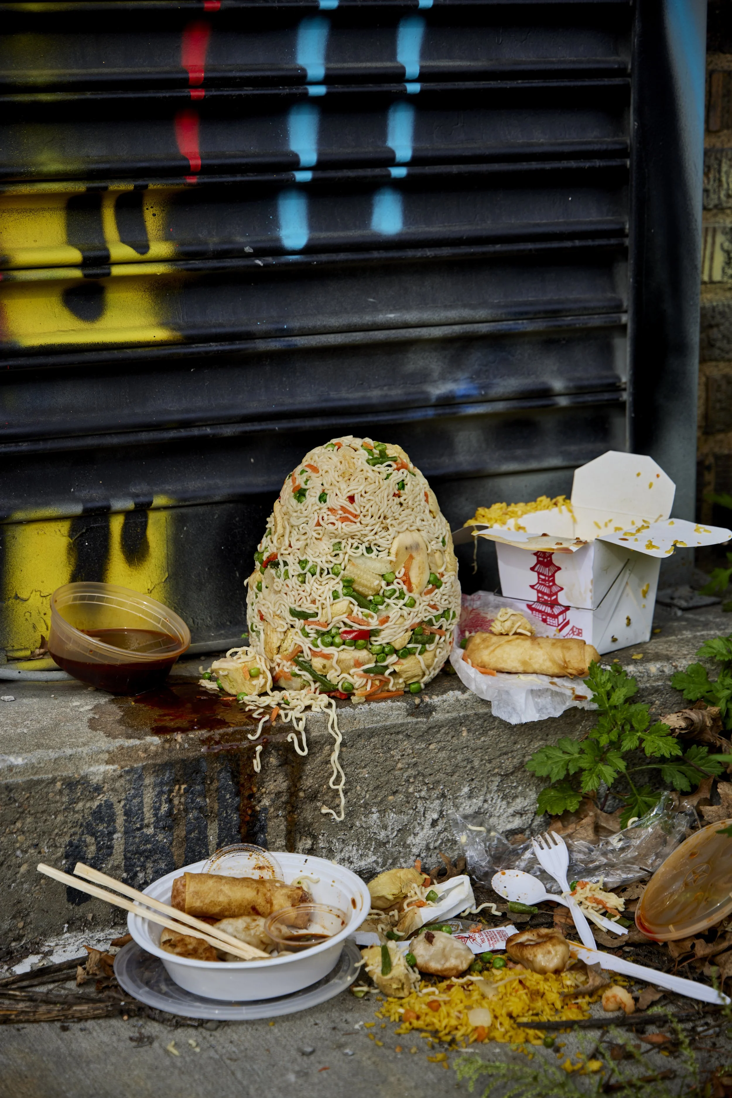 Candy Goldsworthy by Henry Hargreaves & Charlotte Omnès is a series that merges environmental art with urban life, using discarded to-go food items as its medium. Inspired by Andy Goldsworthy.
