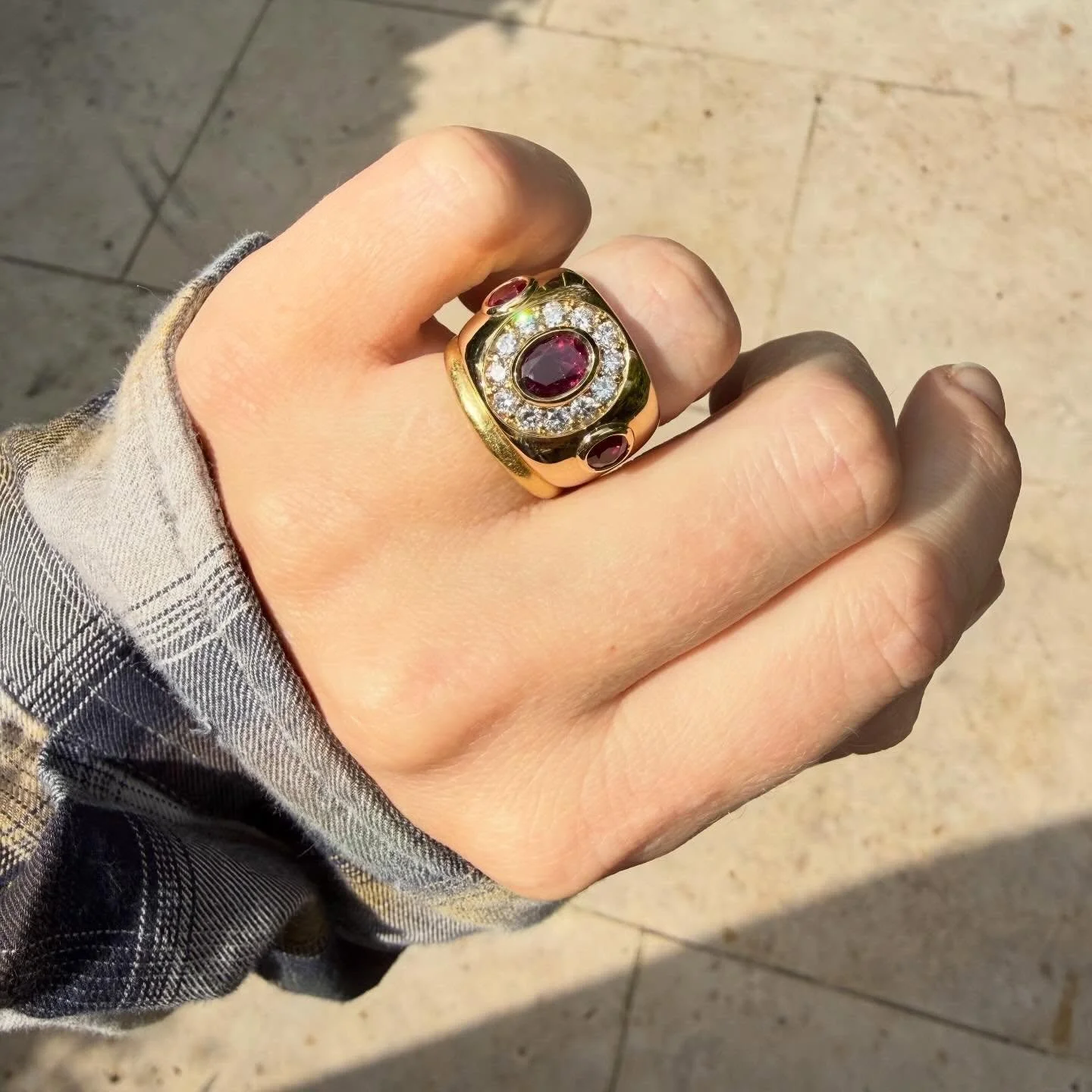 Ruby &amp; Diamond Target-Gypsy ring reimagined from old family jewellery. One of my biggest loves in life is bringing the old back to life to give it new memories. Mounted in 9ct Yellow gold &hearts;️💎