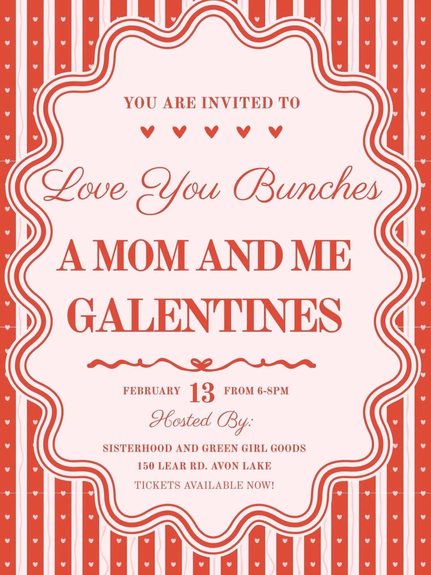 Love You Bunches: A Mother&ndash;Daughter Galentine&rsquo;s Celebration 💕

Join us for a sweet, Galentine&rsquo;s experience designed to celebrate the special bond between moms and daughters.

Each ticket includes:
✨ Snacks &amp; drinks
✨ A &ldquo;R