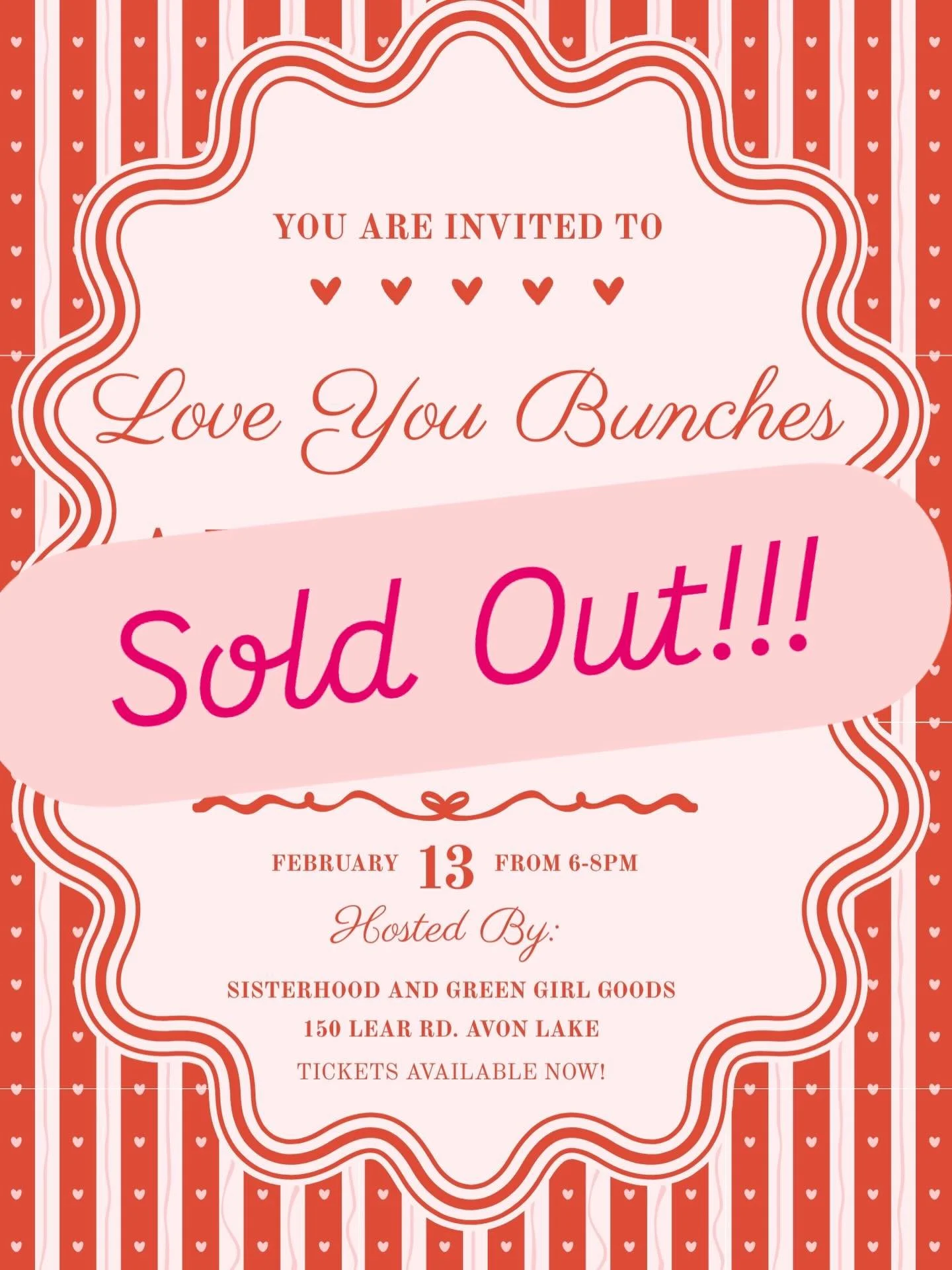 Thank you thank you!!

Our Love You Bunches, Galentine&rsquo;s Day event is sold out!!!

I&rsquo;m thinking about adding another day, let me know if you&rsquo;d be interested!