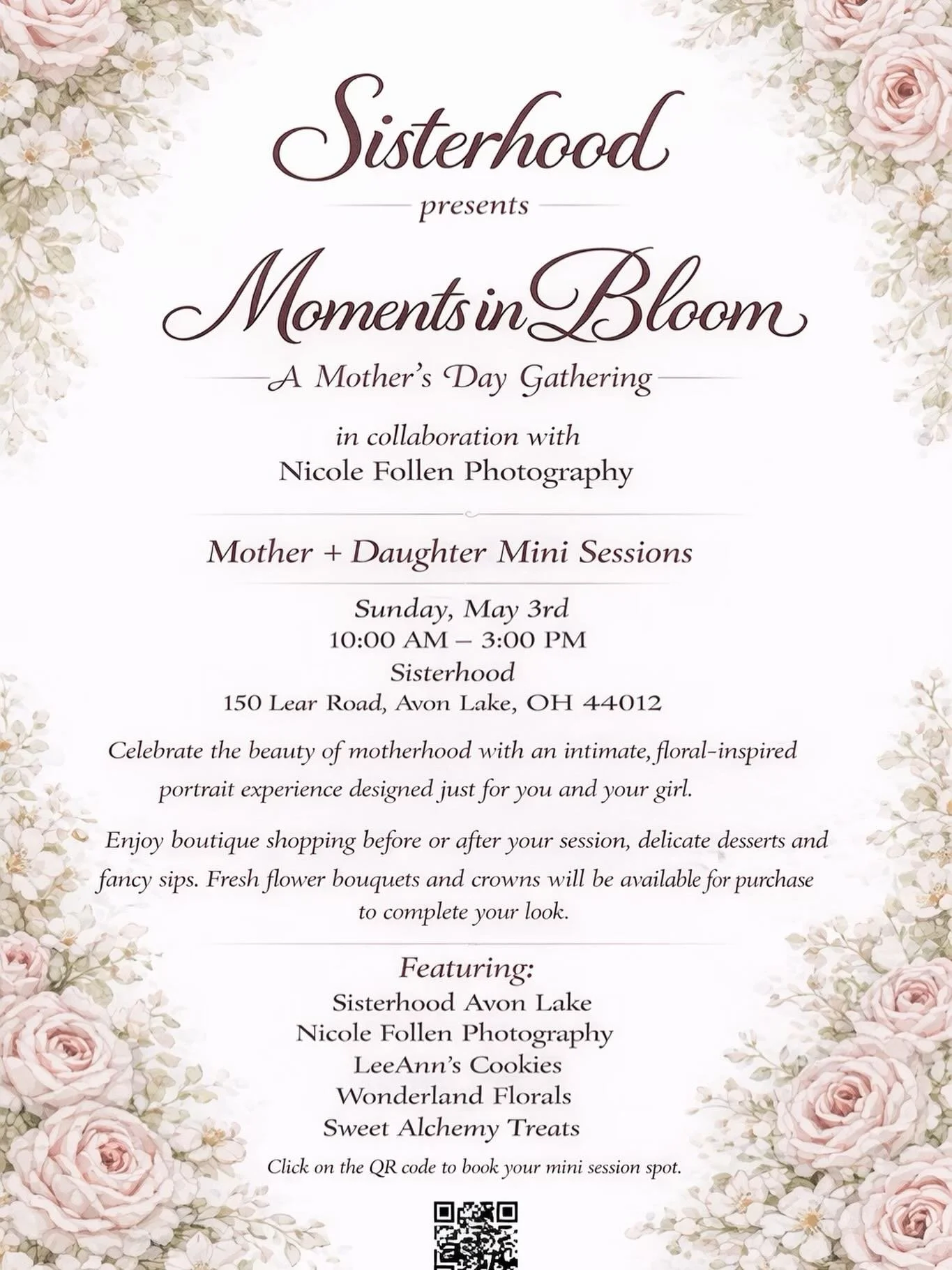 ✨🌸 IT&rsquo;S HAPPENING 🌸✨

We are beyond excited to officially announce Moments in Bloom &ndash; A Mother&rsquo;s Day Gathering 💐💕

For the very first time ever, ✨ Sisterhood Avon Lake + Nicole Follen Photography ✨ are coming together for a beau