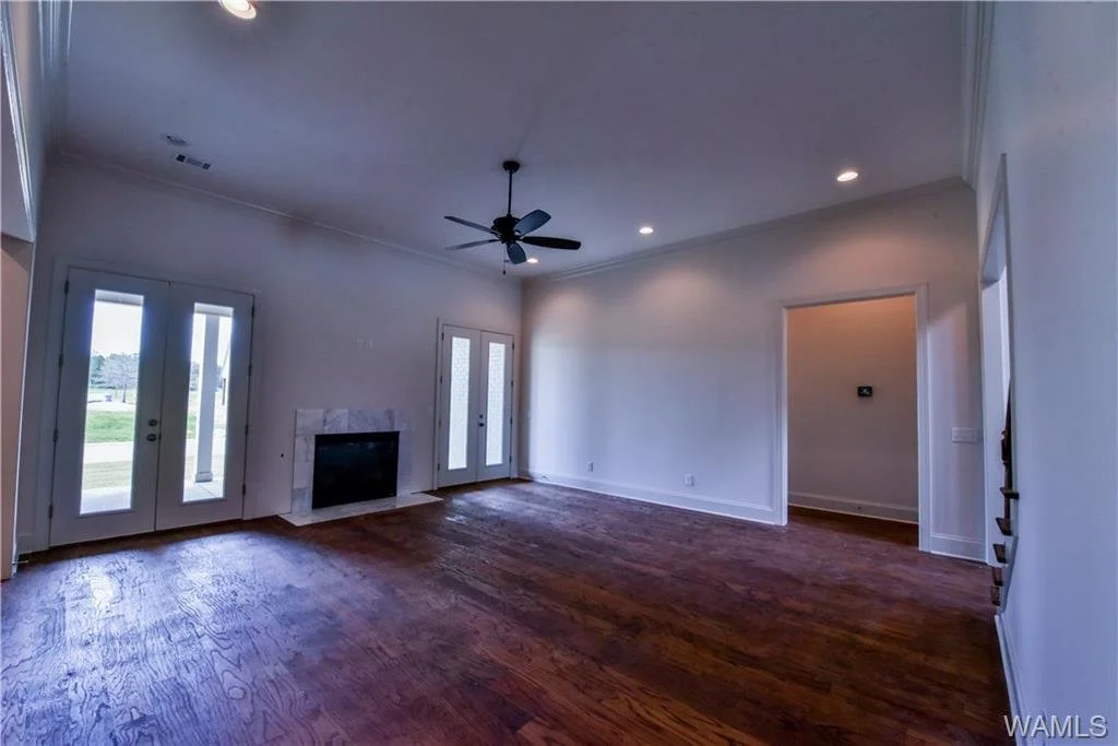 Living room fireplace view