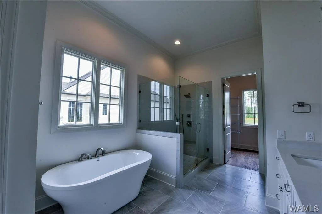 Primary bathroom tub and shower