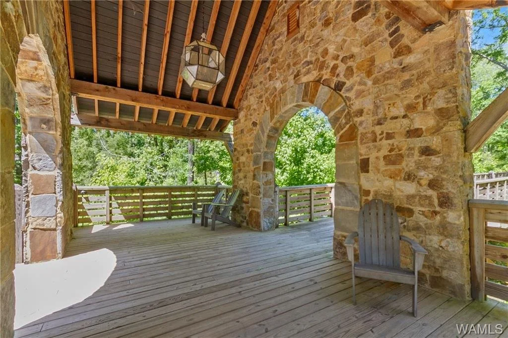 Covered stone bridge seating area