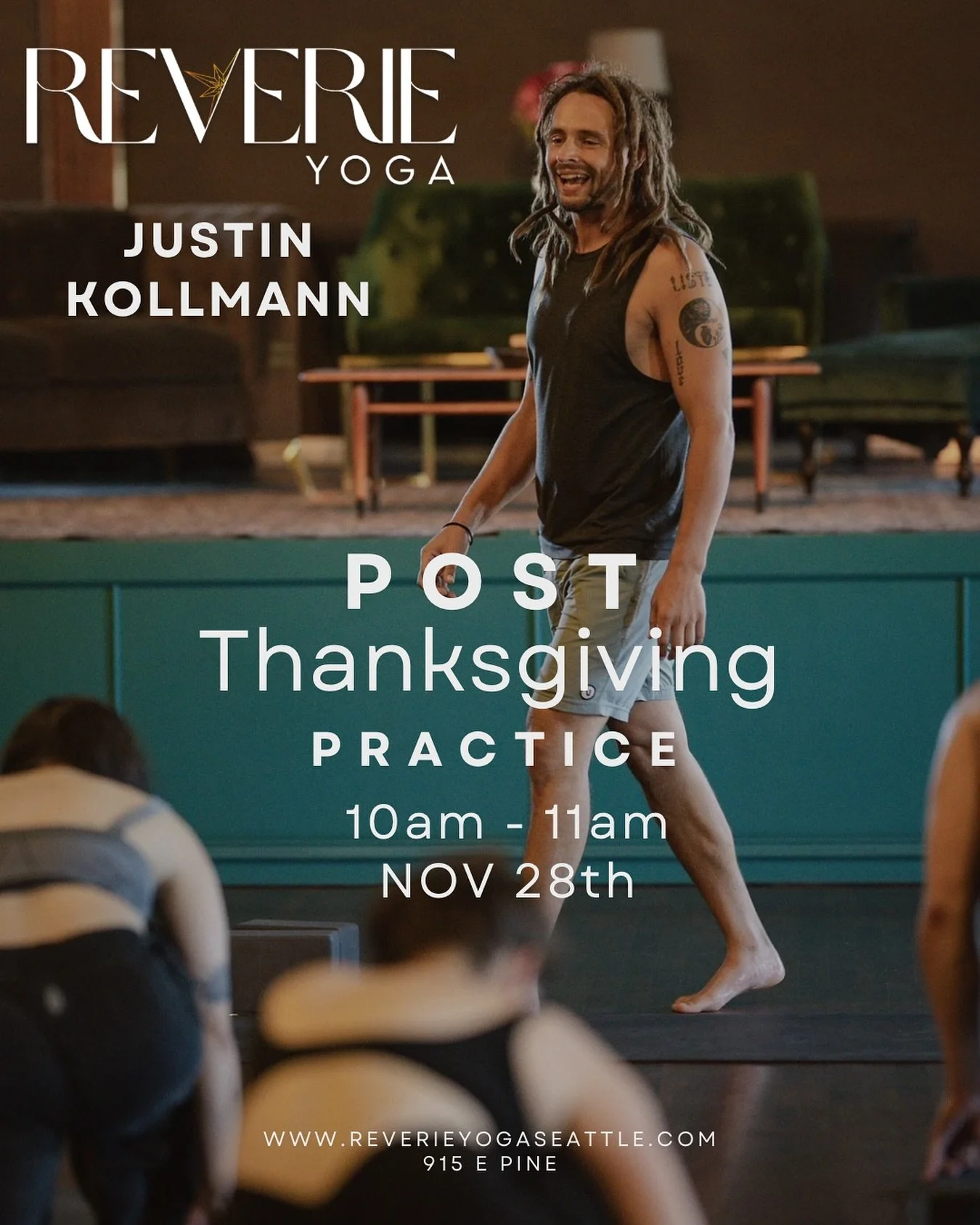 POST-Thanksgiving Vinyasa Practice with Justin Kollmann @justin.kollmann 

Black Friday Nov 28th
10am - 11am

Nourish, Release &amp; Restore 
After the abundance of Thanksgiving&hellip;full hearts, full lives, full schedules; come home to yourself wi