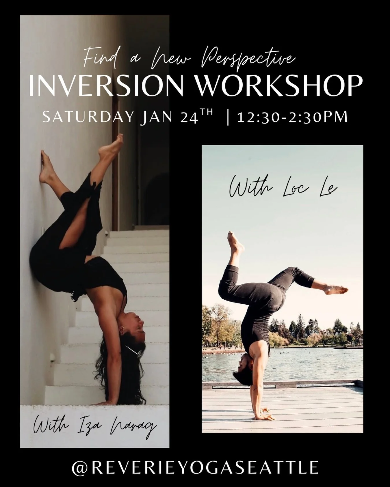 Loc and Iza will turn your world upside down: safely, confidently, and with a sense of play. 

INVERSION WORKSHOP:
✨Jan 24th | 12:30-2:30pm | $45✨

This immersive inversion workshop is designed for students of all levels who want to explore inversion