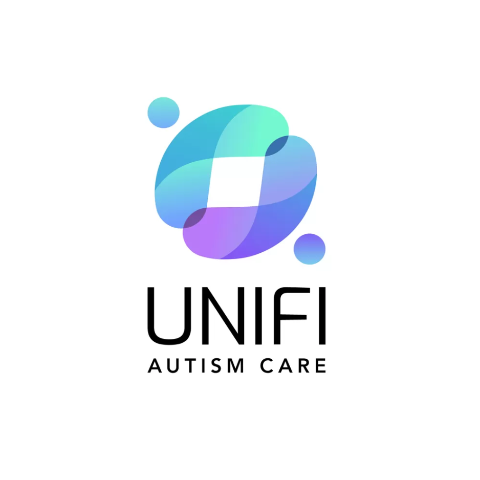 Logo for UNIFI Autism Care featuring an abstract design of overlapping blue, purple, and teal shapes and the text 'UNIFI Autism Care' in black.