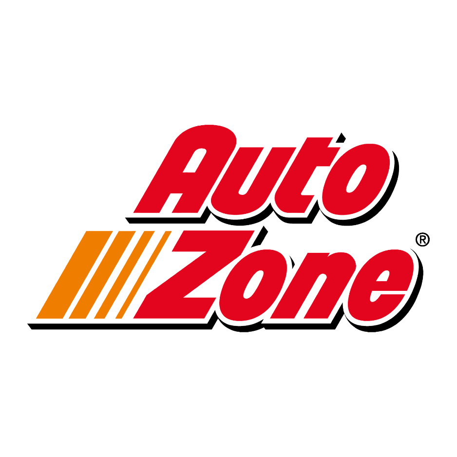 AutoZone logo with bold red and orange text on a white background.