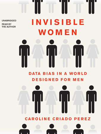 Book cover for 'Invisible Women: Data Bias in a World Designed for Men' by Caroline Criado Perez, featuring stylized male and female icons in black and gray on a white background with red text.