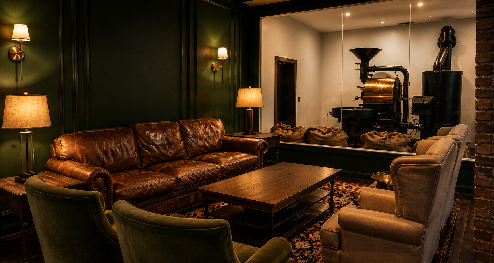 cozy coffeehouse interior at Our Town Coffee Company's "The Coffeehouse," in Troy, Alabama