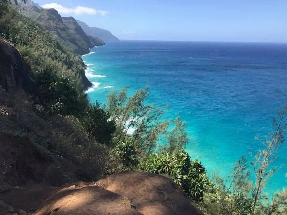 Vibrant colorful ocean along the Napali Coast Line in Kauai Hawaii. 